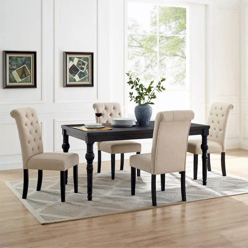 Classic Style Dining Set with Rectangular Table and Button Tufted Upholstered Chairs