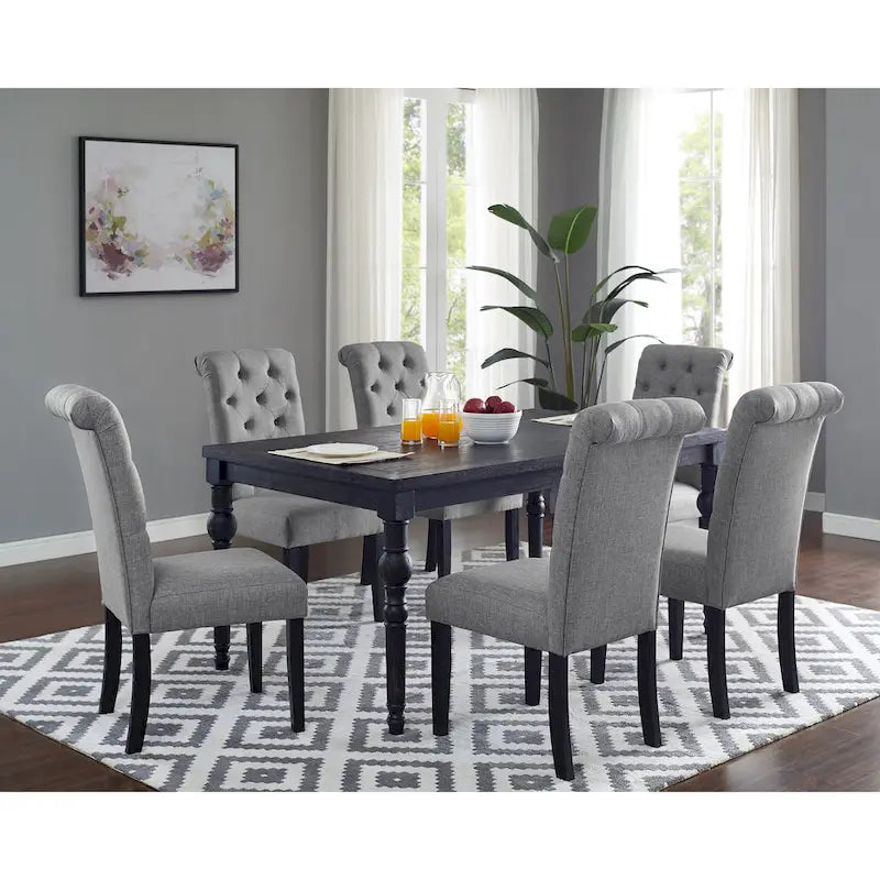 Classic Style Dining Set with Rectangular Table and Button Tufted Upholstered Chairs