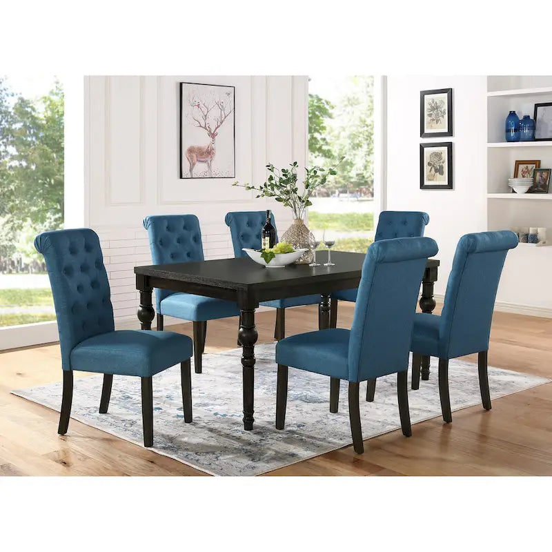 Classic Style Dining Set with Rectangular Table and Button Tufted Upholstered Chairs