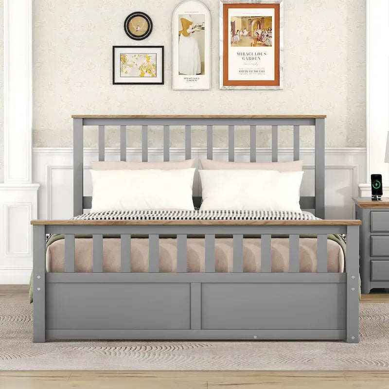 Queen Wooden Platform Bed with Drawers, Headboard, and Footboard