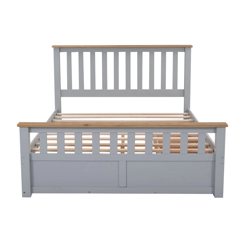 Queen Wooden Platform Bed with Drawers, Headboard, and Footboard
