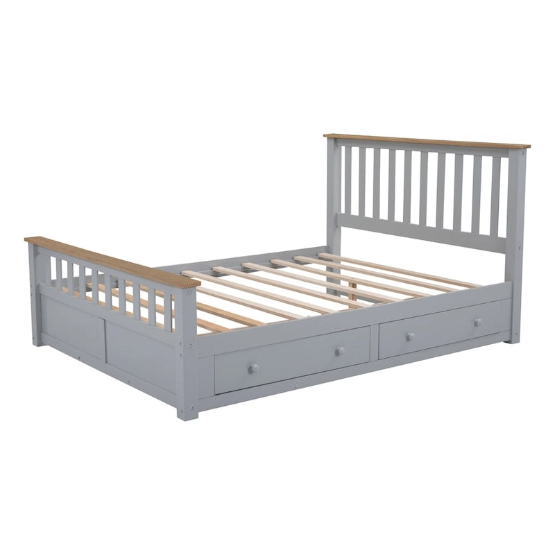 Queen Wooden Platform Bed with Drawers, Headboard, and Footboard