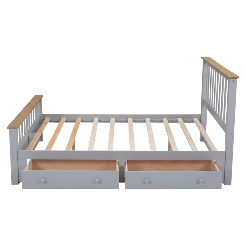 Queen Wooden Platform Bed with Drawers, Headboard, and Footboard