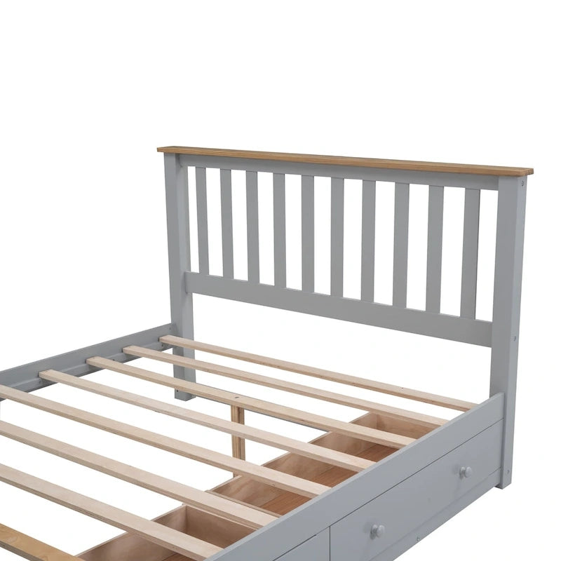 Queen Wooden Platform Bed with Drawers, Headboard, and Footboard