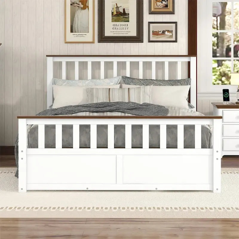 Queen Wooden Platform Bed with Drawers, Headboard, and Footboard