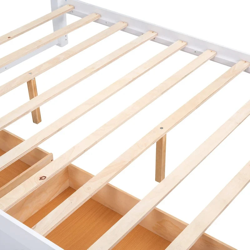 Queen Wooden Platform Bed with Drawers, Headboard, and Footboard