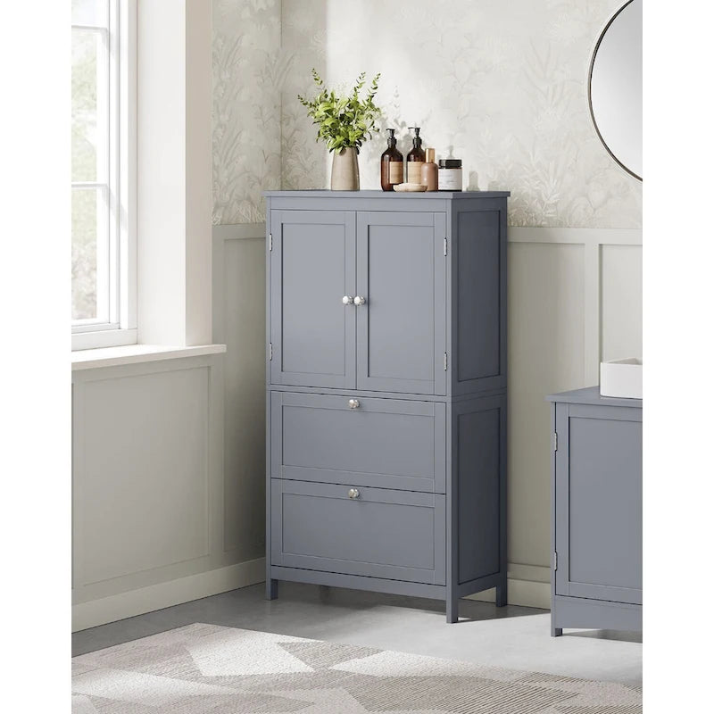 Modern Tall Freestanding Bathroom Storage Cabinet with 2 Drawers and Adjustable Shelf - 11.8D x 23.6W x 43.3H