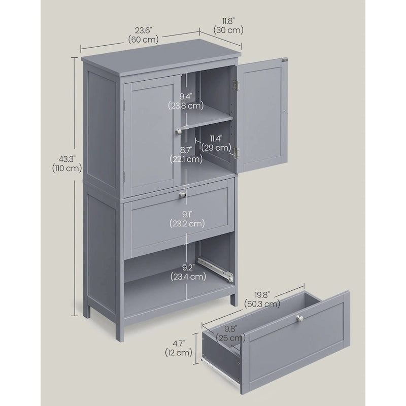 Modern Tall Freestanding Bathroom Storage Cabinet with 2 Drawers and Adjustable Shelf - 11.8D x 23.6W x 43.3H