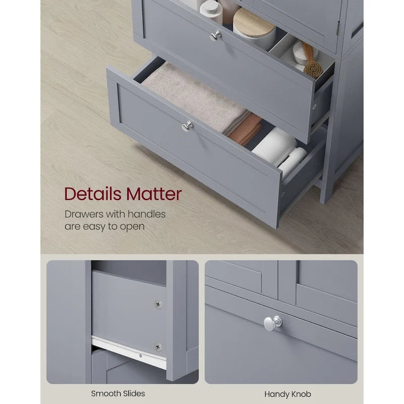Modern Tall Freestanding Bathroom Storage Cabinet with 2 Drawers and Adjustable Shelf - 11.8D x 23.6W x 43.3H