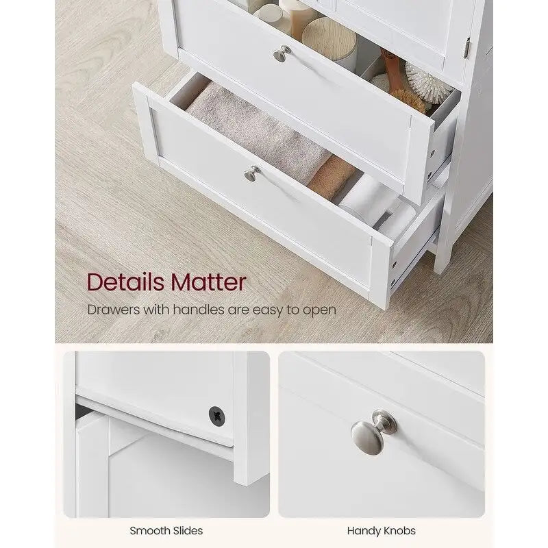 Modern Tall Freestanding Bathroom Storage Cabinet with 2 Drawers and Adjustable Shelf - 11.8D x 23.6W x 43.3H