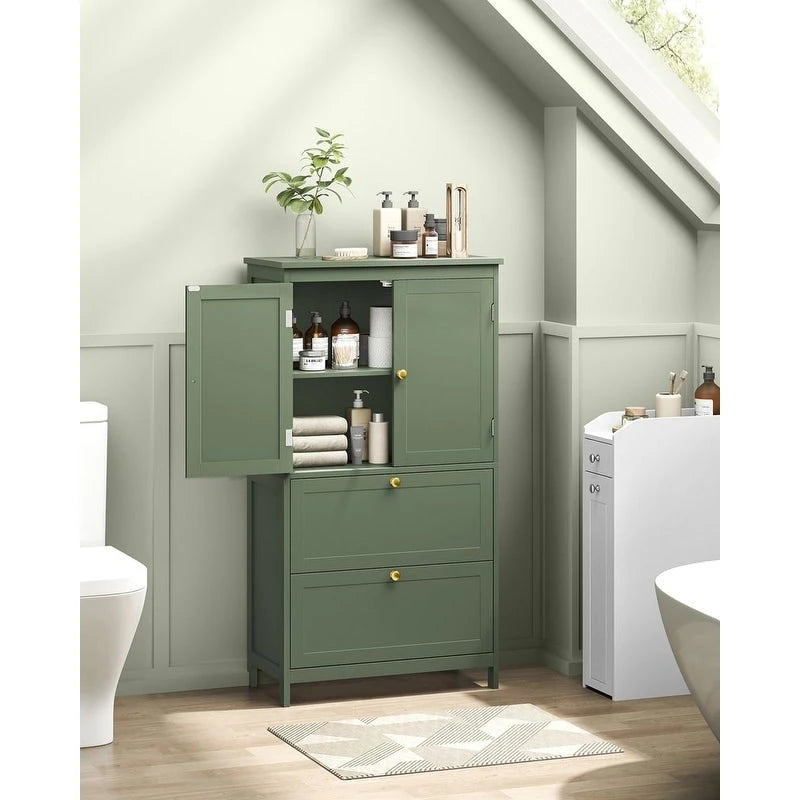 Modern Tall Freestanding Bathroom Storage Cabinet with 2 Drawers and Adjustable Shelf - 11.8D x 23.6W x 43.3H