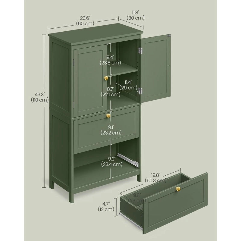 Modern Tall Freestanding Bathroom Storage Cabinet with 2 Drawers and Adjustable Shelf - 11.8D x 23.6W x 43.3H