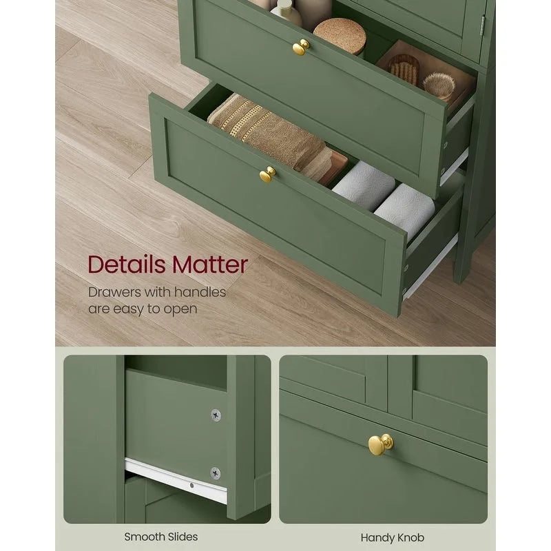 Modern Tall Freestanding Bathroom Storage Cabinet with 2 Drawers and Adjustable Shelf - 11.8D x 23.6W x 43.3H