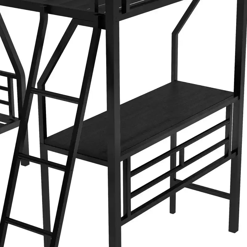 Lit superposé double en métal avec lit mezzanine double et bureau, noir