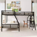 Lit superposé double en métal avec lit mezzanine double et bureau, noir