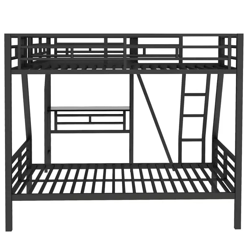 Lit superposé double en métal avec lit mezzanine double et bureau, noir