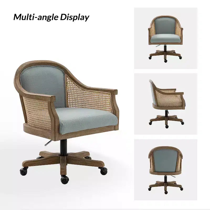 Chaise de bureau pivotante à bras en rotin