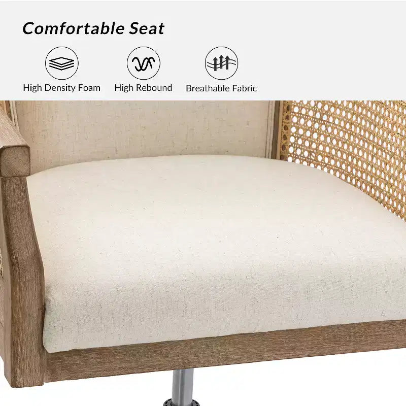 Chaise de bureau pivotante à bras en rotin