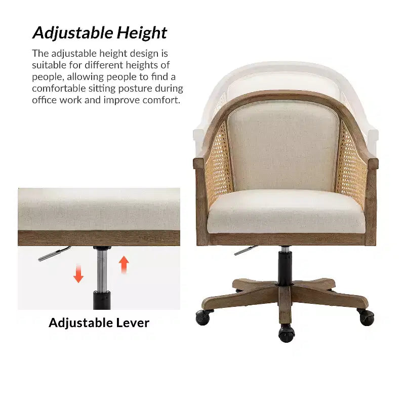 Chaise de bureau pivotante à bras en rotin