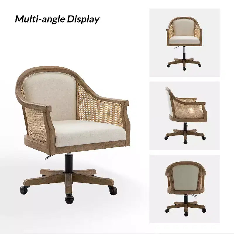 Chaise de bureau pivotante à bras en rotin