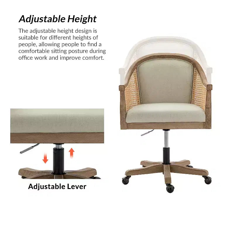 Chaise de bureau pivotante à bras en rotin