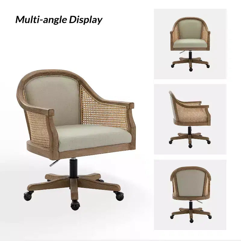 Chaise de bureau pivotante à bras en rotin