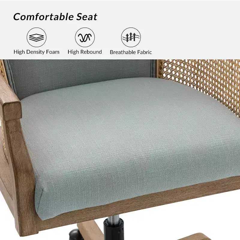 Chaise de bureau pivotante à bras en rotin