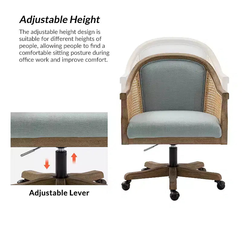 Chaise de bureau pivotante à bras en rotin