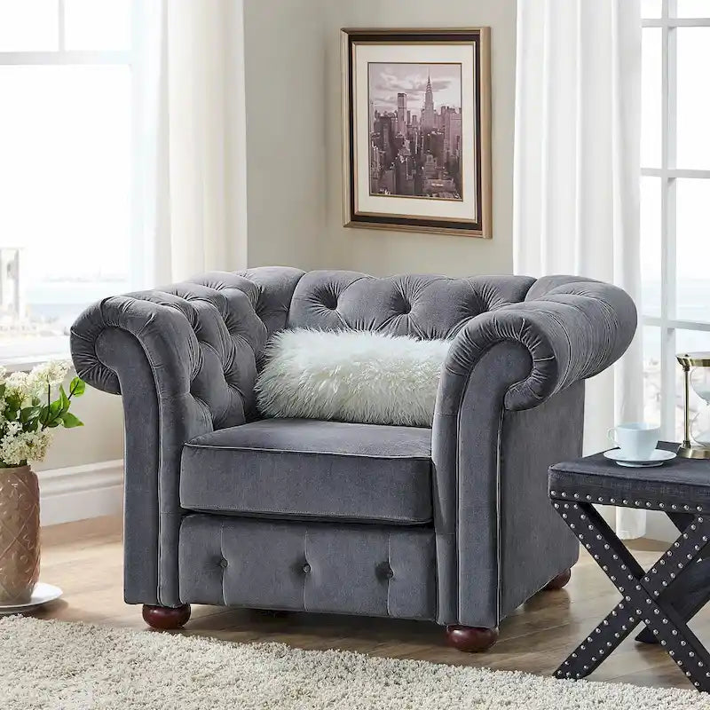 Gdansk Tufted Scroll Arm Chesterfield Chair