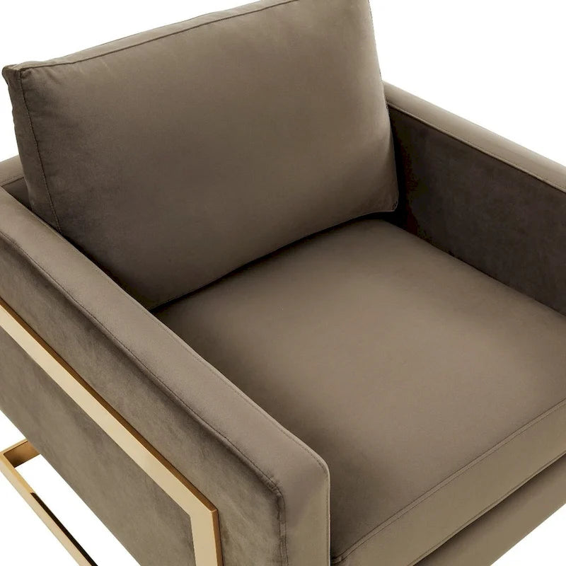 LeisureMod Lincoln Mid-Century Velvet Accent Arm Chair With Gold Frame - 34