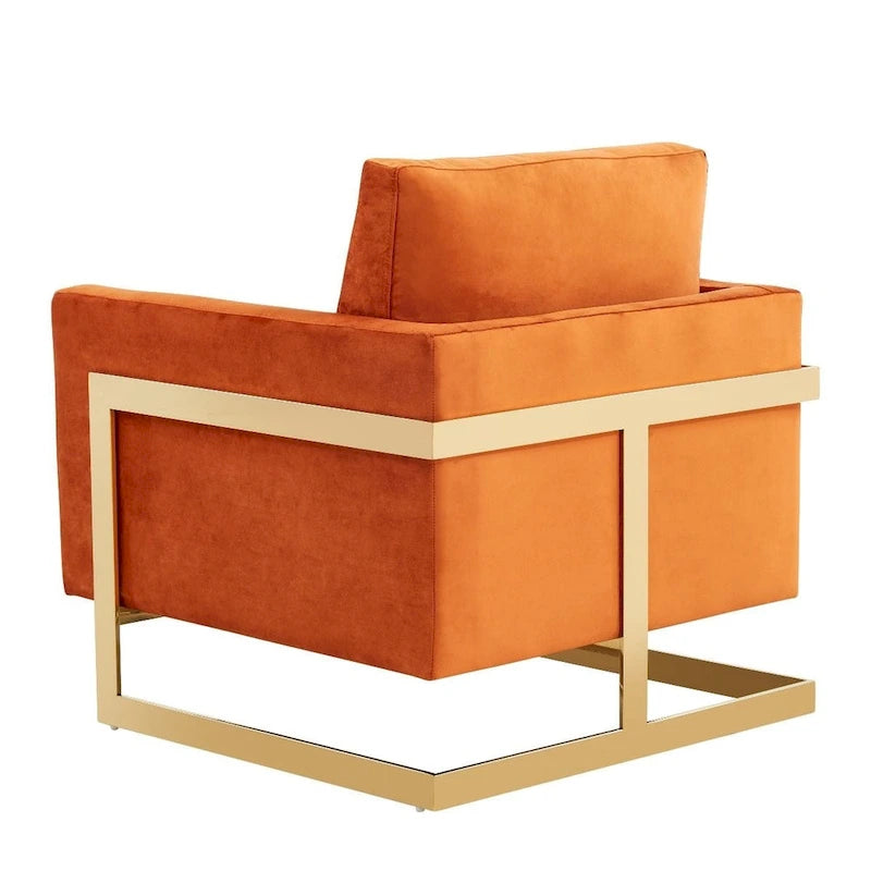 LeisureMod Lincoln Mid-Century Velvet Accent Arm Chair With Gold Frame - 34