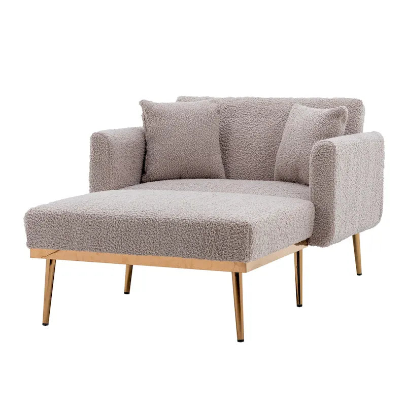 Teddy Fabric Upholstered Living Room Sleeper Sofa Chair With Rose Golden feet