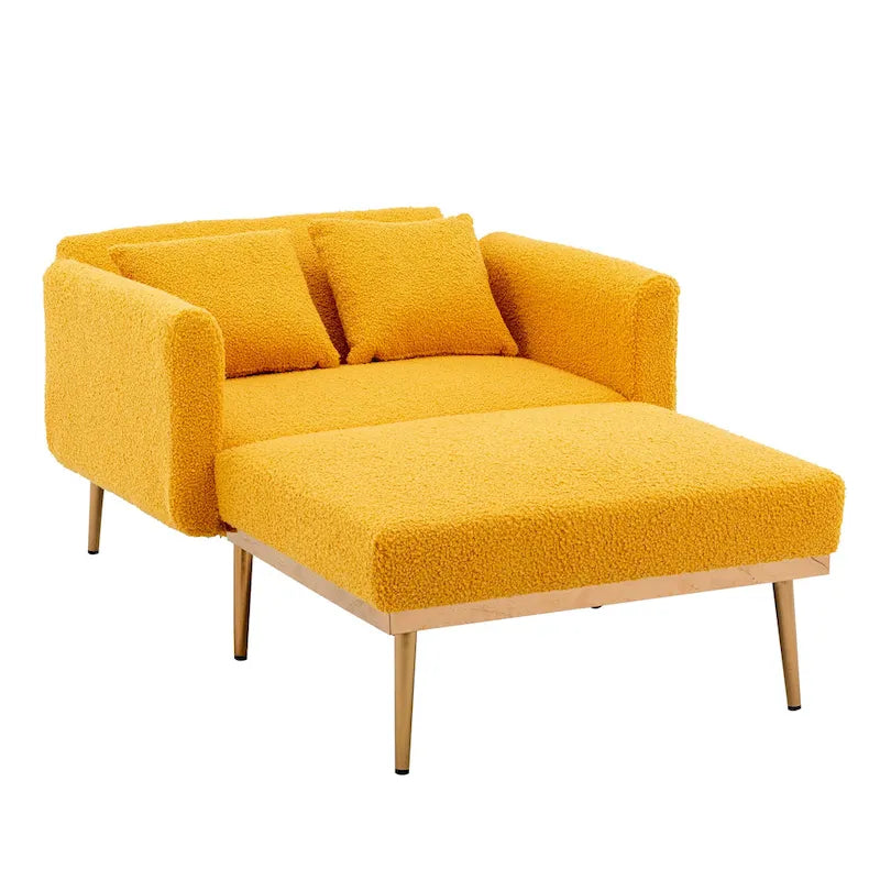 Teddy Fabric Upholstered Living Room Sleeper Sofa Chair With Rose Golden feet