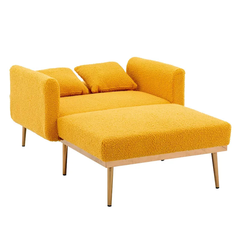 Teddy Fabric Upholstered Living Room Sleeper Sofa Chair With Rose Golden feet