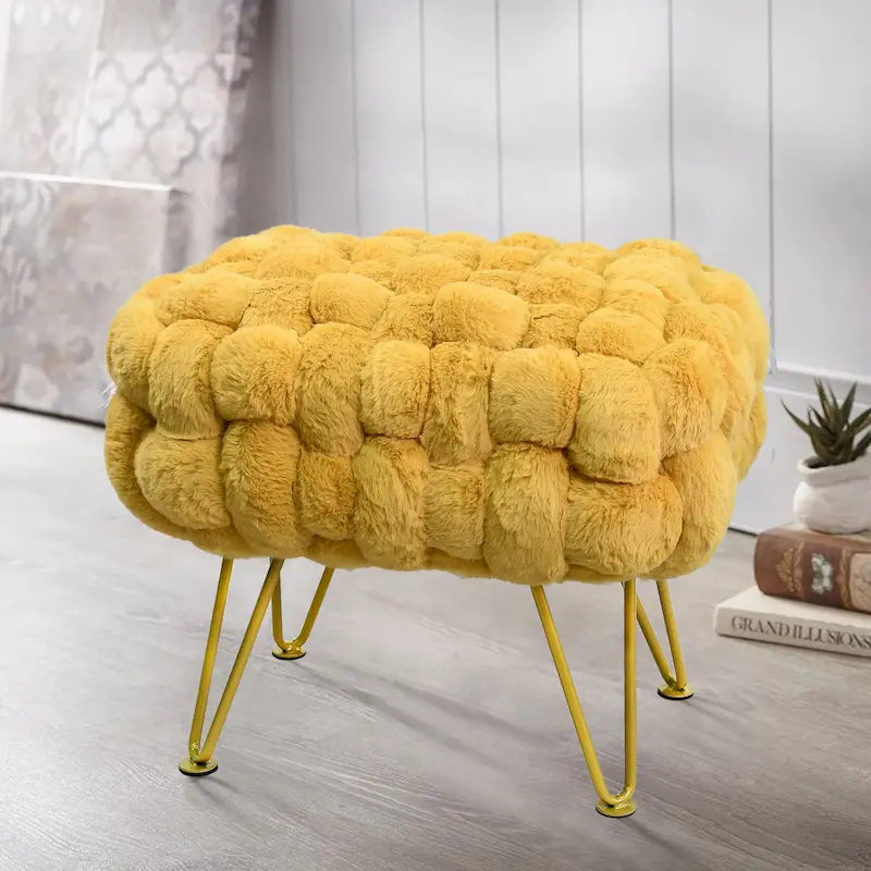 Soft Fauxfur Pouf Stool Ottoman Fuzzy Entryway Bench Seat 27x20x19