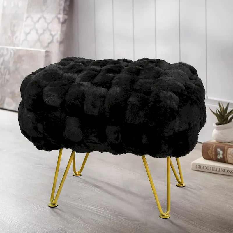 Soft Fauxfur Pouf Stool Ottoman Fuzzy Entryway Bench Seat 27x20x19