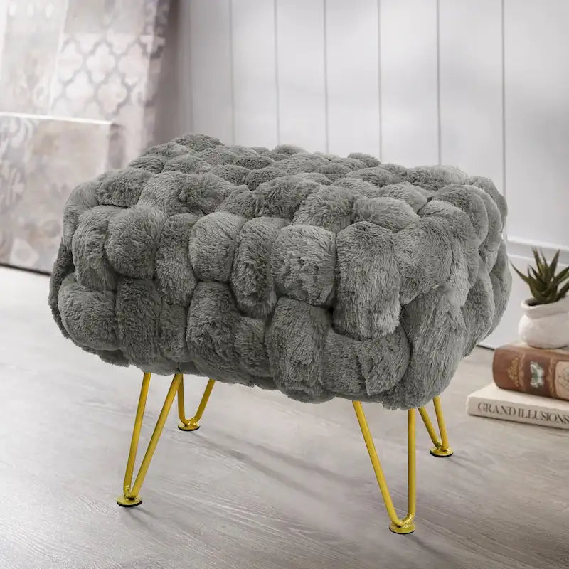 Soft Fauxfur Pouf Stool Ottoman Fuzzy Entryway Bench Seat 27x20x19
