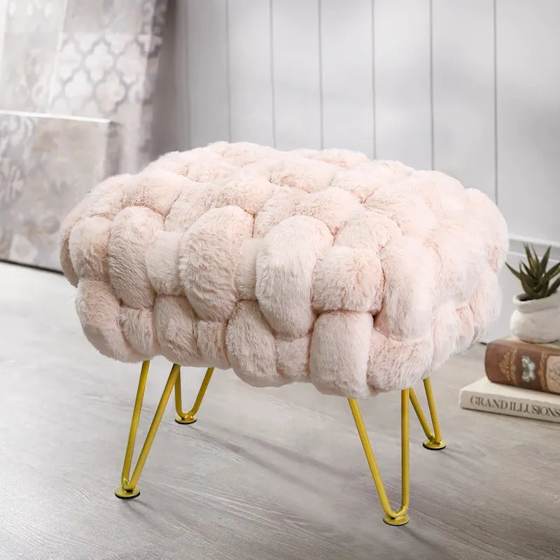 Soft Fauxfur Pouf Stool Ottoman Fuzzy Entryway Bench Seat 27x20x19