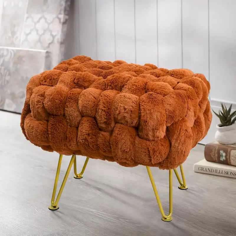 Soft Fauxfur Pouf Stool Ottoman Fuzzy Entryway Bench Seat 27x20x19