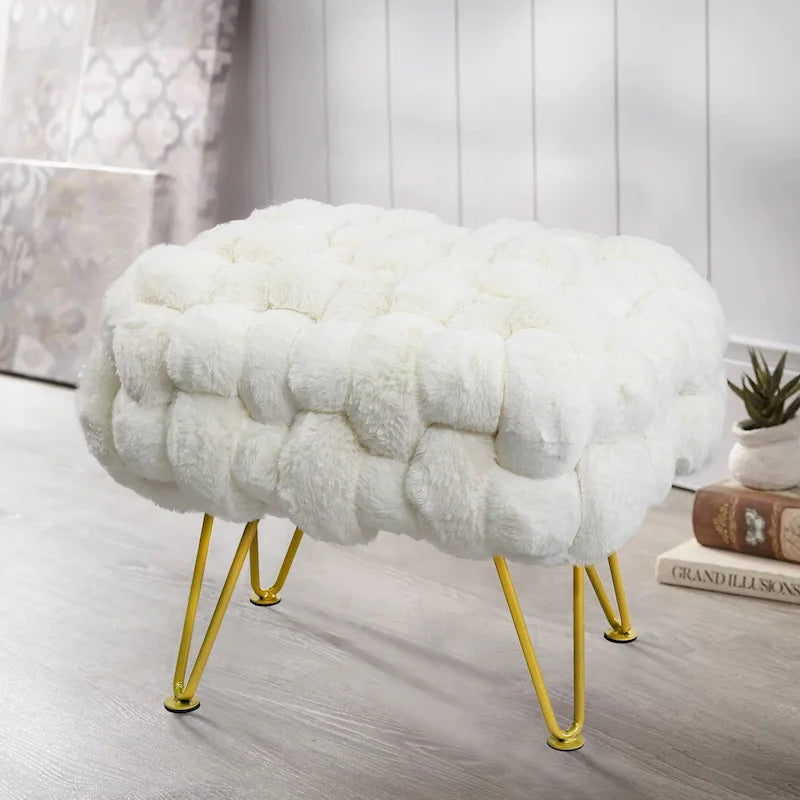 Soft Fauxfur Pouf Stool Ottoman Fuzzy Entryway Bench Seat 27x20x19
