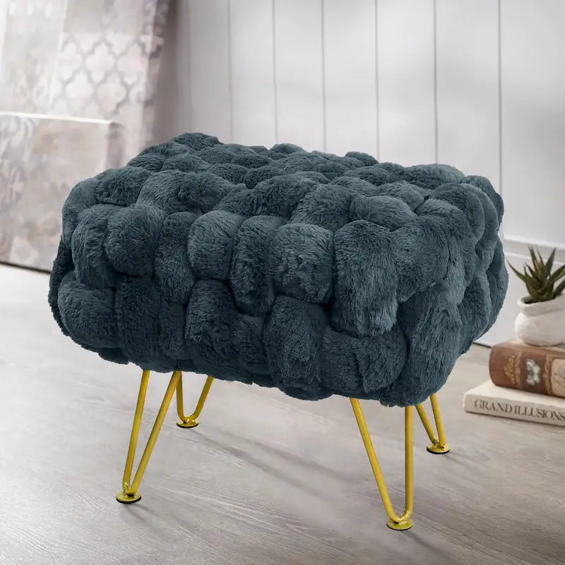 Soft Fauxfur Pouf Stool Ottoman Fuzzy Entryway Bench Seat 27x20x19