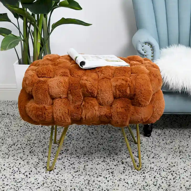 Soft Fauxfur Pouf Stool Ottoman Fuzzy Entryway Bench Seat 27x20x19