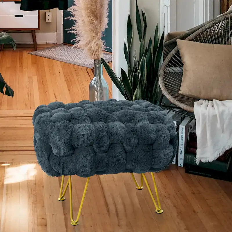 Soft Fauxfur Pouf Stool Ottoman Fuzzy Entryway Bench Seat 27x20x19