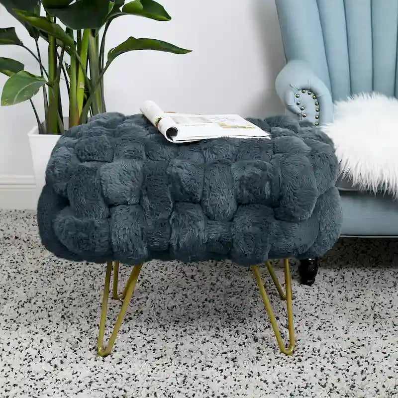 Soft Fauxfur Pouf Stool Ottoman Fuzzy Entryway Bench Seat 27x20x19