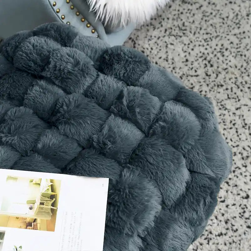 Soft Fauxfur Pouf Stool Ottoman Fuzzy Entryway Bench Seat 27x20x19