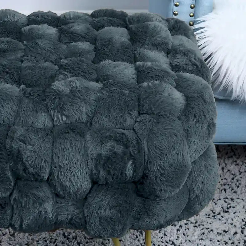 Soft Fauxfur Pouf Stool Ottoman Fuzzy Entryway Bench Seat 27x20x19