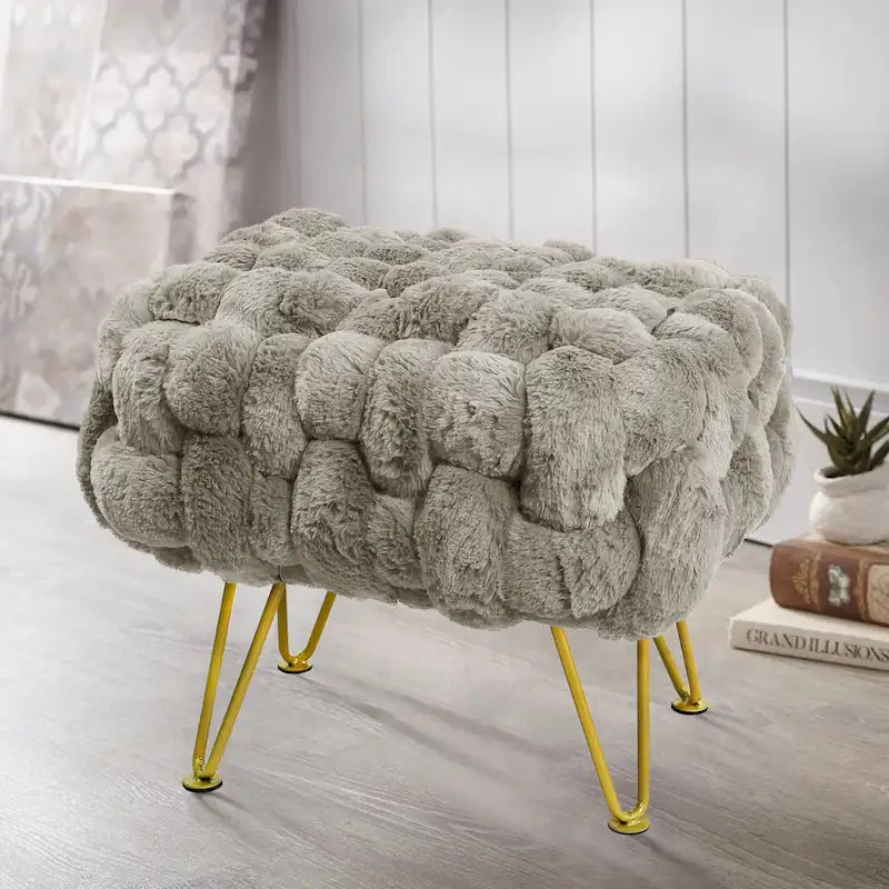 Soft Fauxfur Pouf Stool Ottoman Fuzzy Entryway Bench Seat 27x20x19