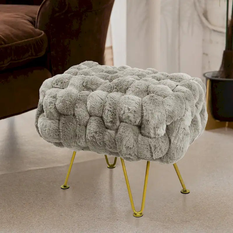 Soft Fauxfur Pouf Stool Ottoman Fuzzy Entryway Bench Seat 27x20x19