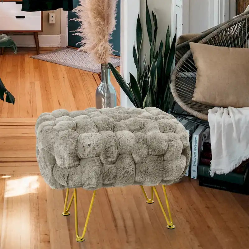 Soft Fauxfur Pouf Stool Ottoman Fuzzy Entryway Bench Seat 27x20x19