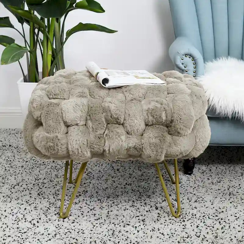 Soft Fauxfur Pouf Stool Ottoman Fuzzy Entryway Bench Seat 27x20x19